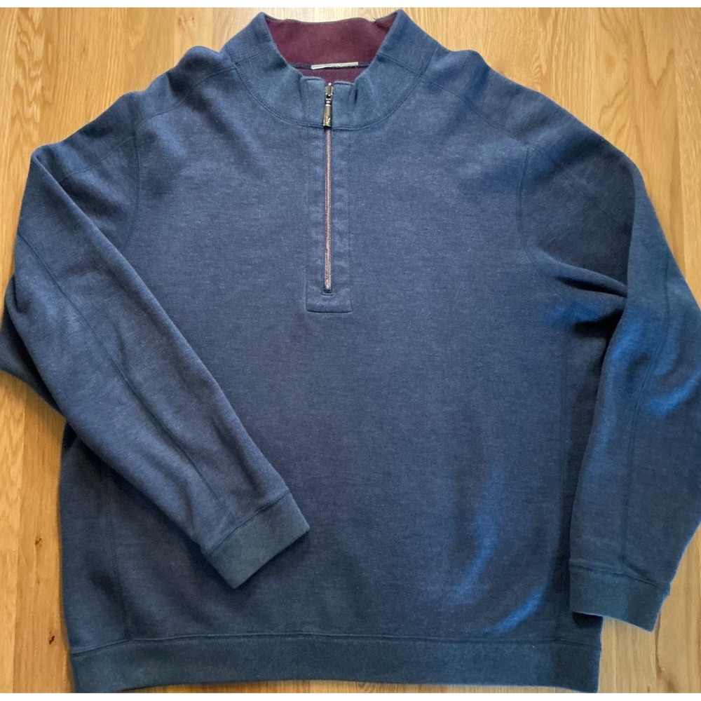Tommy Bahama Quarter Zip Pullover Blue Cotton Tencel‎ Sweatshirt Mens XL
